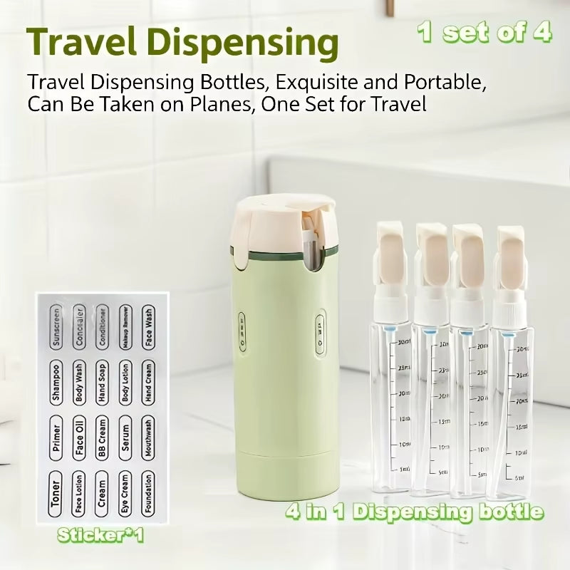 1Pc 4-In-1 Emulsion Dispenser Bottle, Travel Bottle, Minimalist with Labels, Travel Dispenser Bottle, Toiletry Container