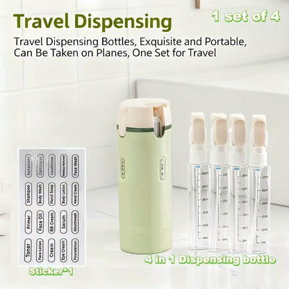 1Pc 4-In-1 Emulsion Dispenser Bottle, Travel Bottle, Minimalist with Labels, Travel Dispenser Bottle, Toiletry Container